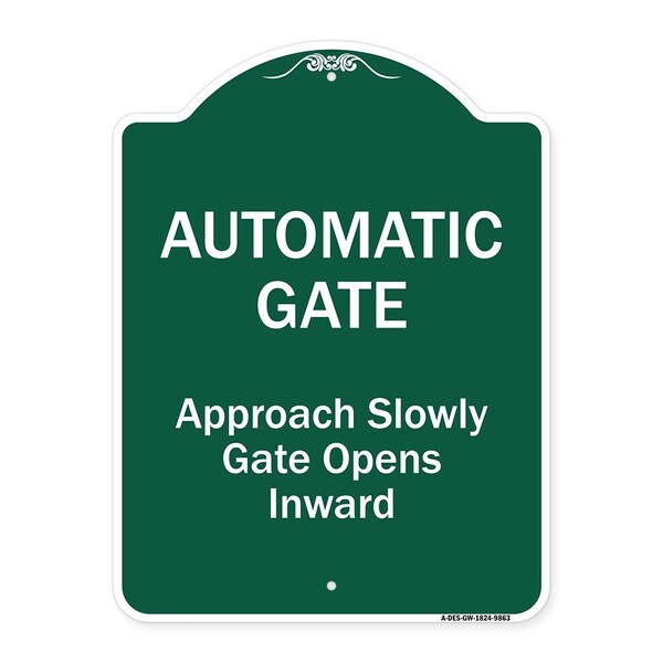 Signmission Automatic Gate Approach Slowly Gate Opens Inward Heavy-Gauge Aluminum Sign, 24" x 18", GW-1824-9863 A-DES-GW-1824-9863 - main